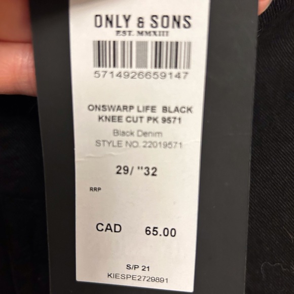 Only & Sons men’s skinny Jean in black distressed NWT - Picture 2 of 9